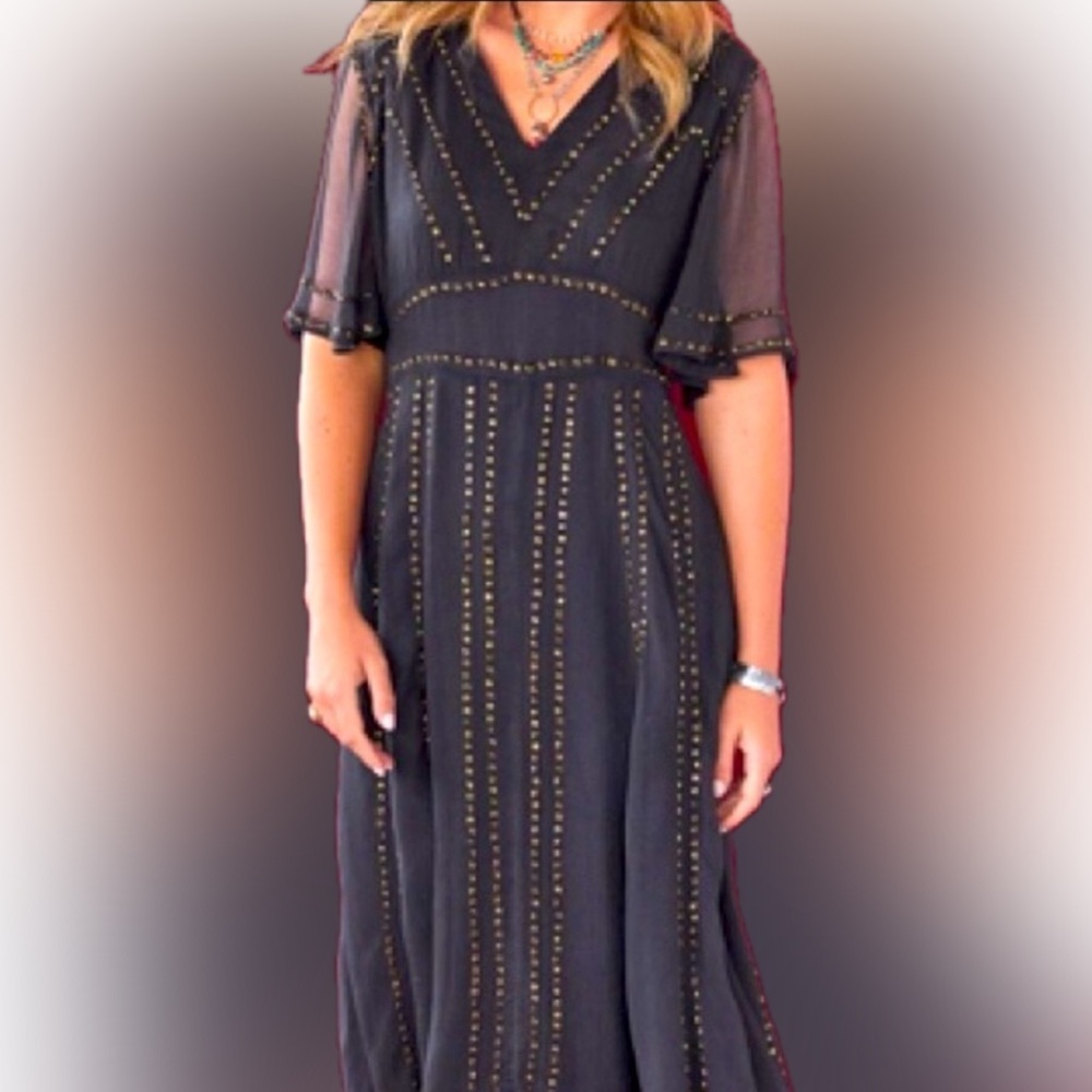 Sundance Blue Sequin Midi Dress with Flutter Sleeves